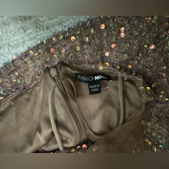 Sequin Mini Dress with Thigh Split and Mesh Detail - Picture 6 of 6